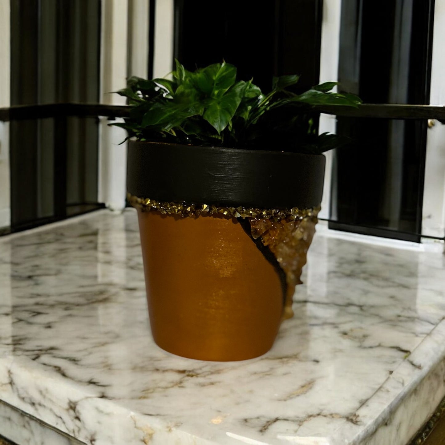 Brown and gold citrine crystal terracotta pot