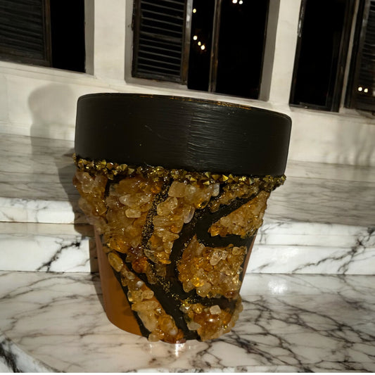 Brown and gold citrine crystal terracotta pot