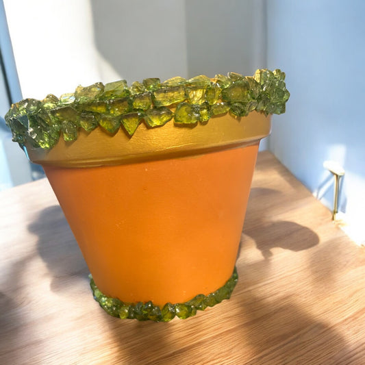 Green and gold crystal inspired terracotta pot