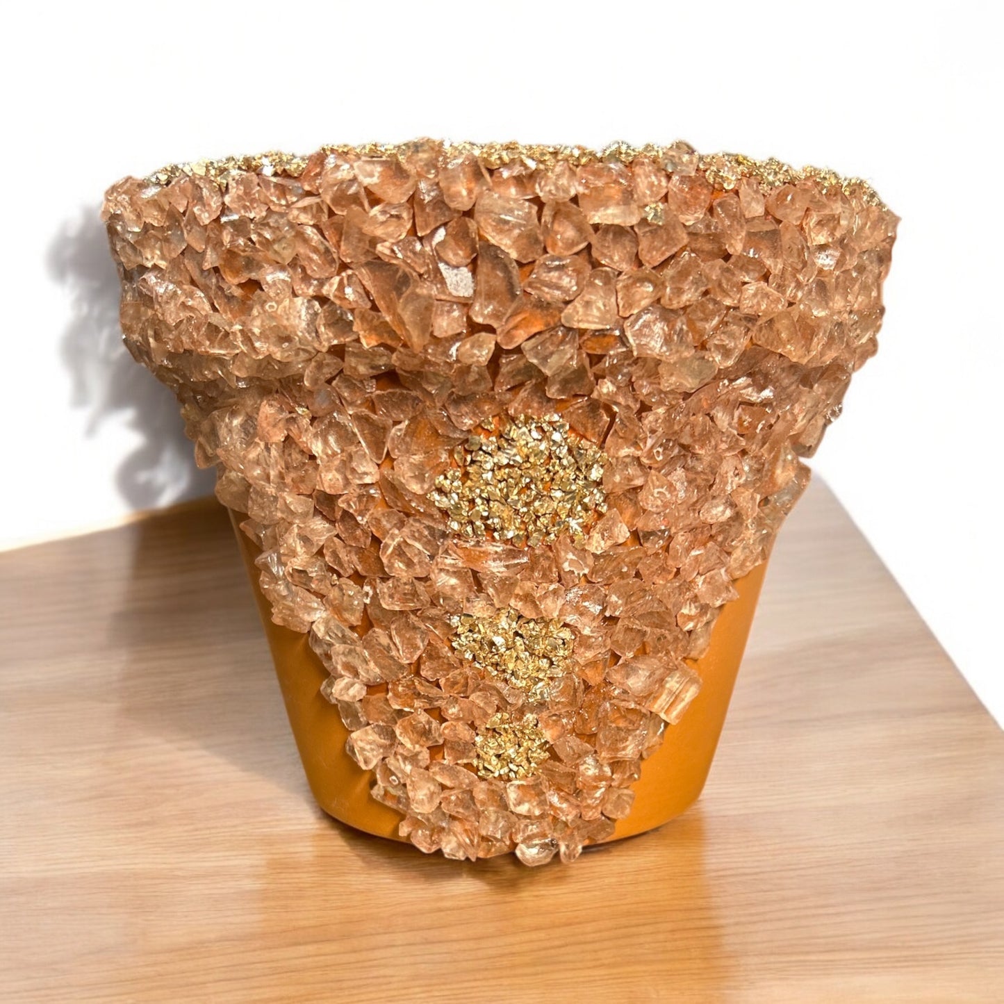 Rose gold and pink crystal inspired terracotta pot