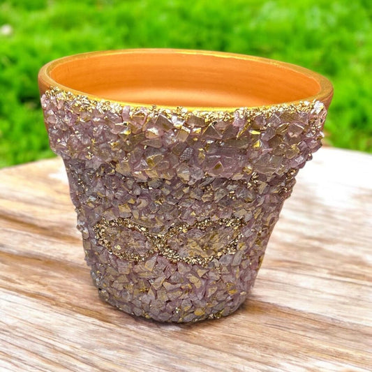 Purple and Gold crystal inspired terracotta pot